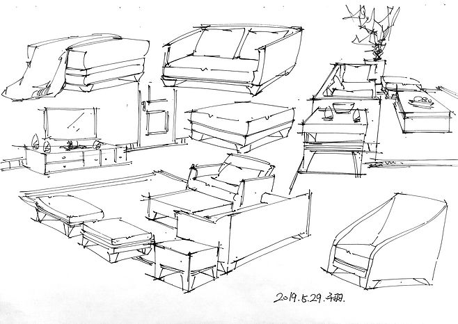 室内手绘设计线稿家具组合单体临摹合集集合